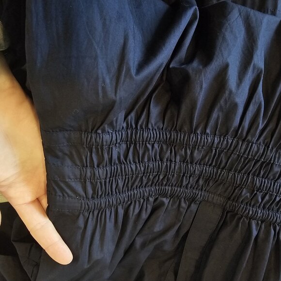 Quince Poplin Tiered Maxi Dress Navy Blue Organic Cotton Pockets Sz XS Smocked - Picture 7 of 11